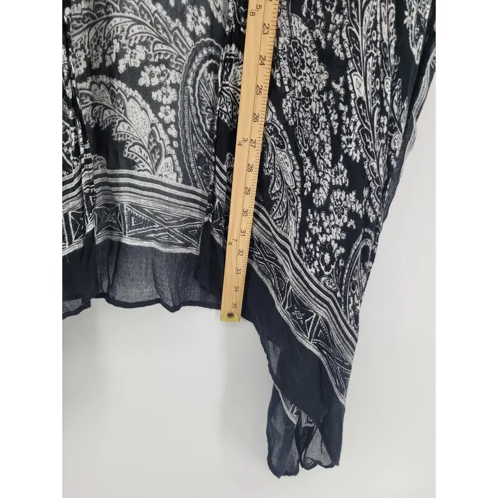 Soft Surroundings Kimono Wrap Black White Paisley Floral Soft Open One Size OS